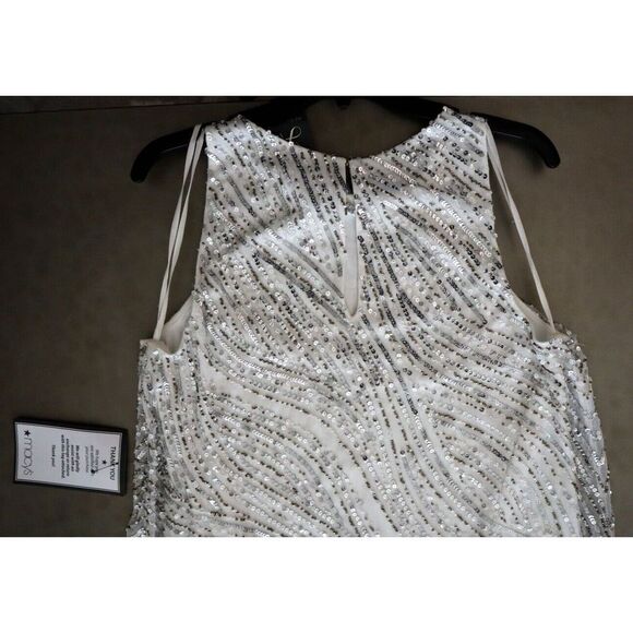 Adrianna Papell Women's Sz 14 Ivory Beaded Sequin Trapeze Lined Shift Dress - Picture 11 of 13